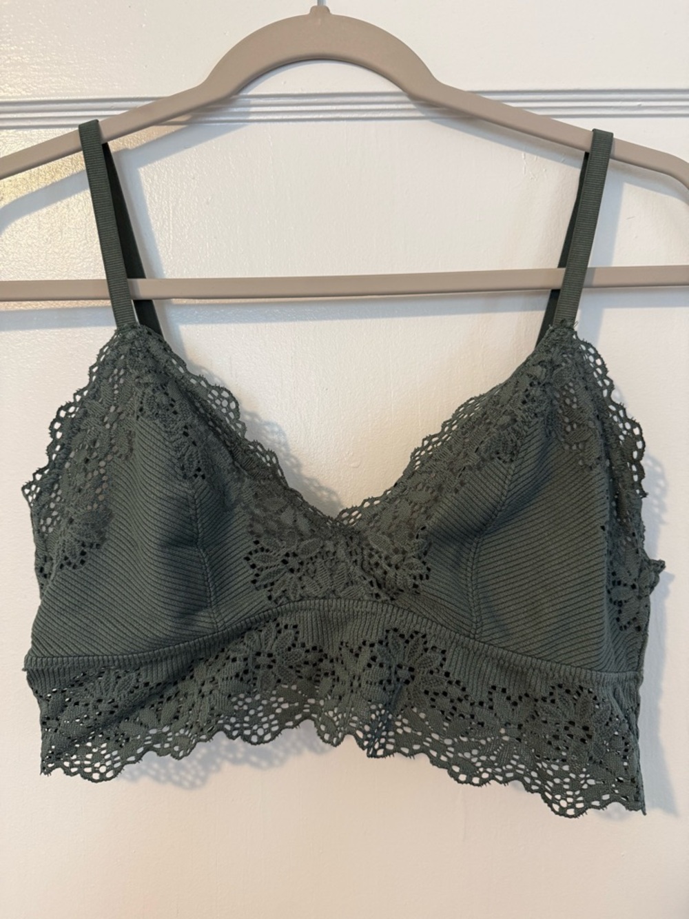 aerie Olive Green Lace-Trim Bralette